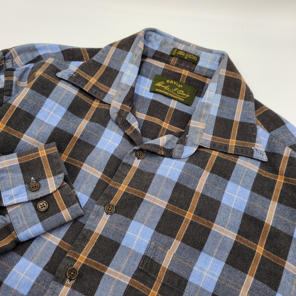Orvis Charles F Orvis Signature Plaid Flannel Shirt Mens Medium Blue Grey Flaw